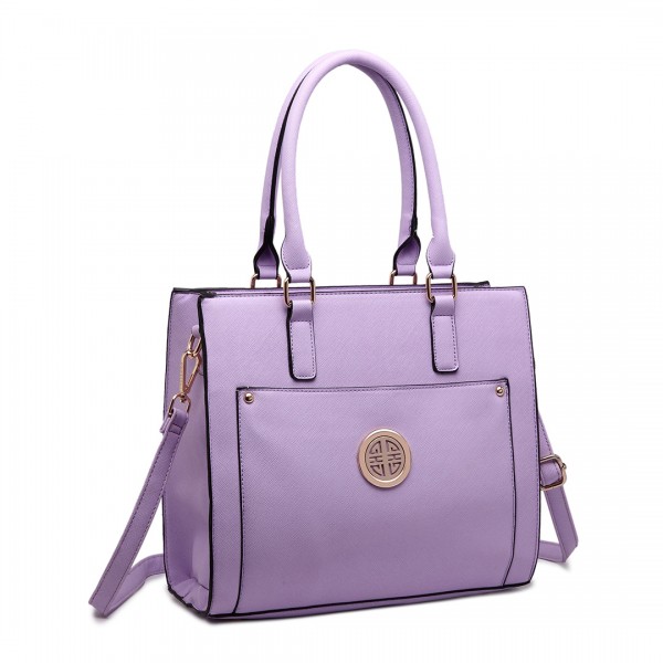 LT1650 - Miss Lulu Textured Leather Look Square Pocket Shoulder Handbag Lilac
